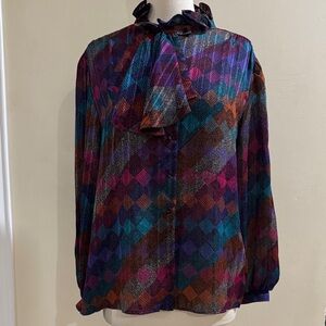 Multicolor Diamond-Print Tie-Neck Blouse - Women Tops